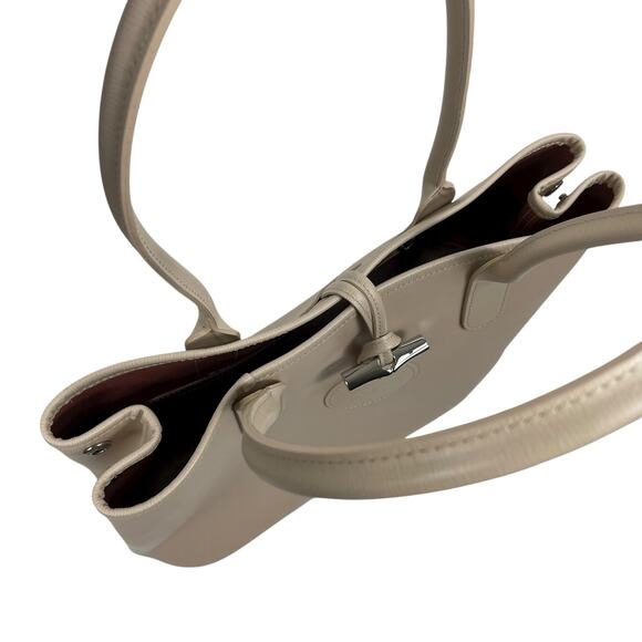 Longchamp Roseau Toggle Leather Tote Shoulder Bag Paper Beige - Picture 13 of 15